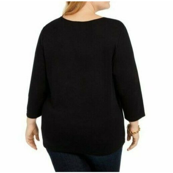 Karen Scott Womens Plus 1X Black Metallic Giraffe Print Scoop Neck Top NWT B47 - Picture 3 of 4